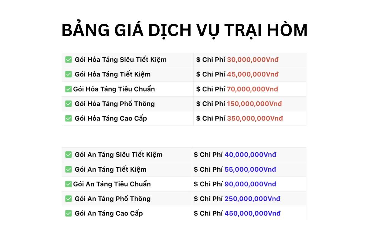 bảng giá dịch vụ trại hòm