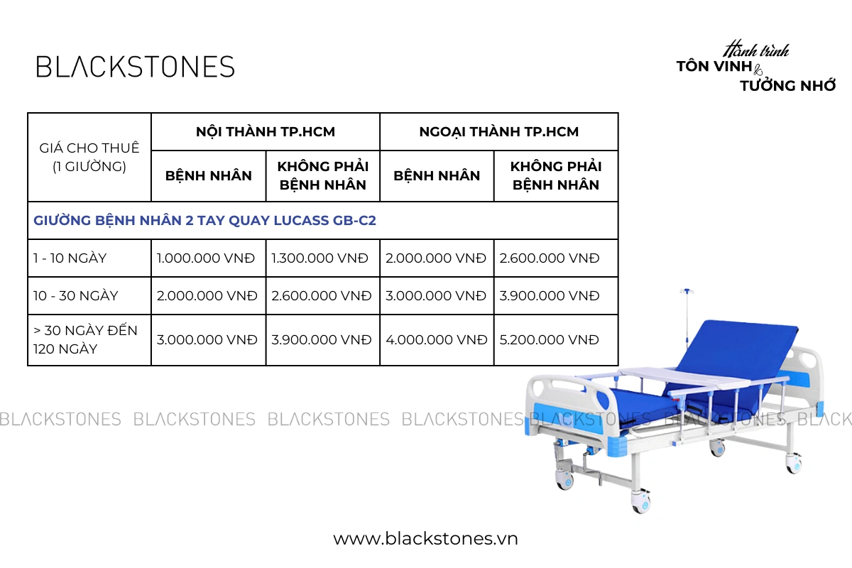 bảng giá giường bệnh nhân 2 tay quay LUCASS GB-C2