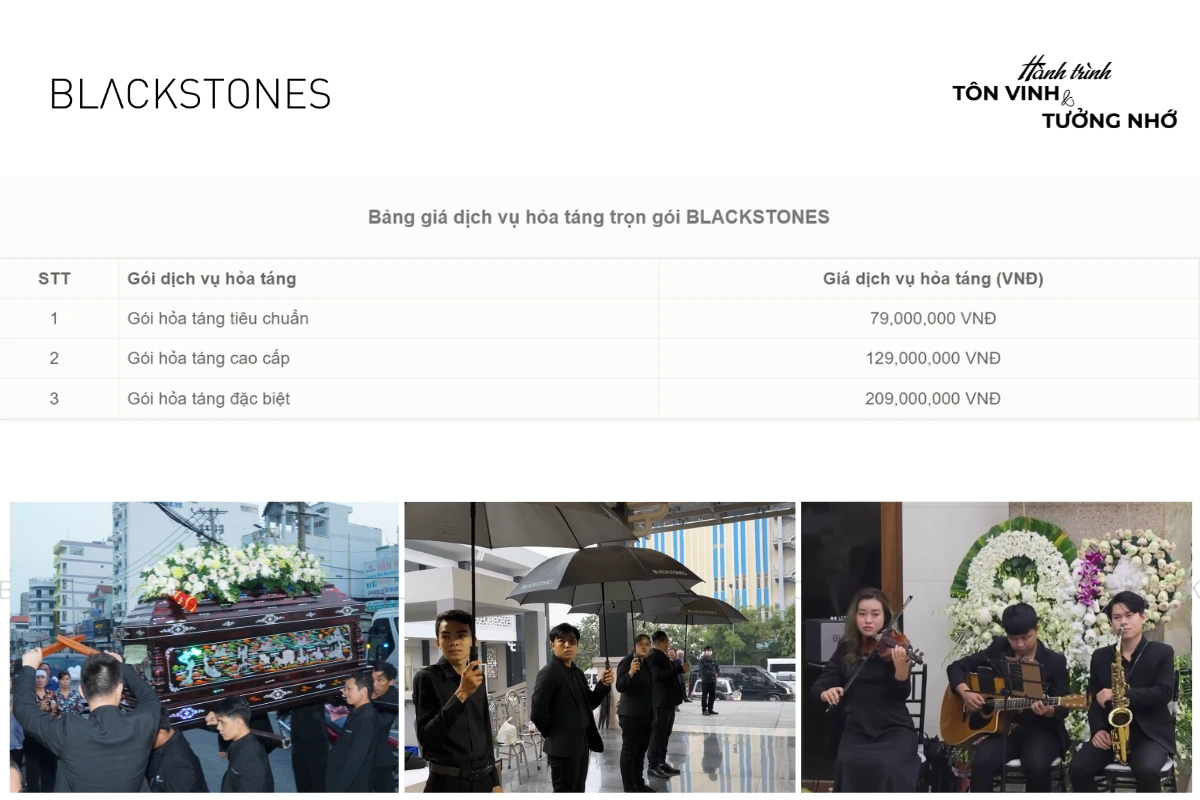 bảng giá dịch vụ hỏa táng trọn gói Blackstones